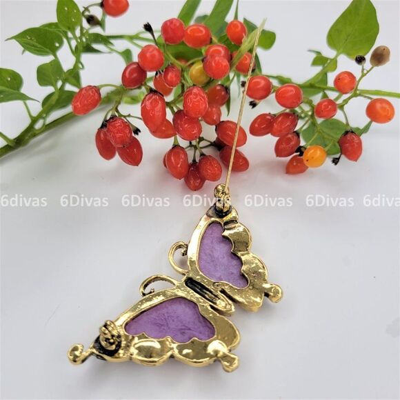𝅺LILAC Purple Butterfly Brooch Pin - Picture 6 of 9